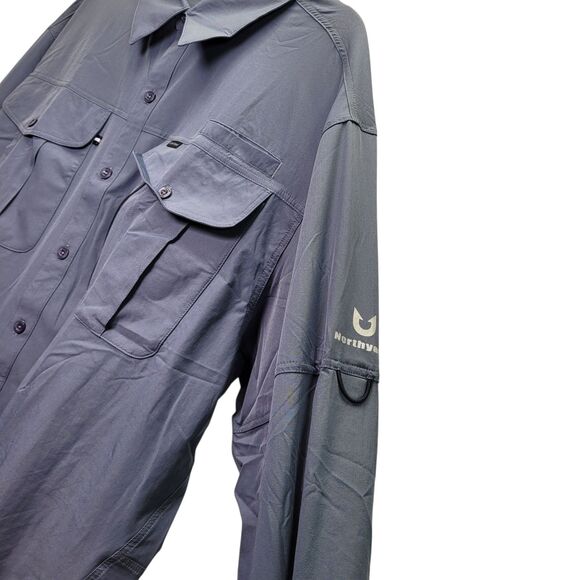 Northyard Men Button Front Shirt Blue Long Sleeve Vented Fishing Hiking X-Large - Picture 3 of 12